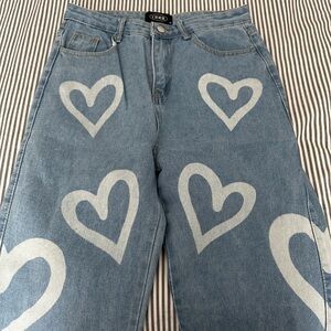 Embroidered Heart Blue Jeans